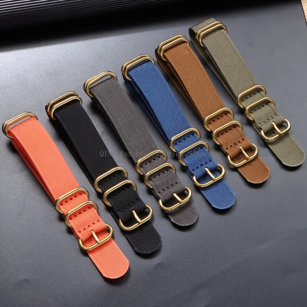 5-Ring Gold Buckle Nylon Watch Band