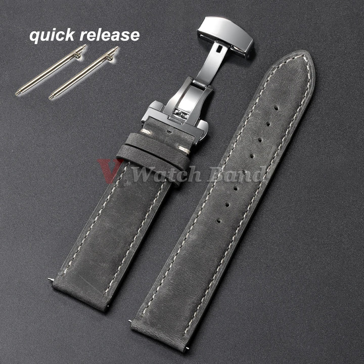 Genuine Calfskin Leather Watch Strap Brown (Butterfly Buckle, 18/20/22mm)