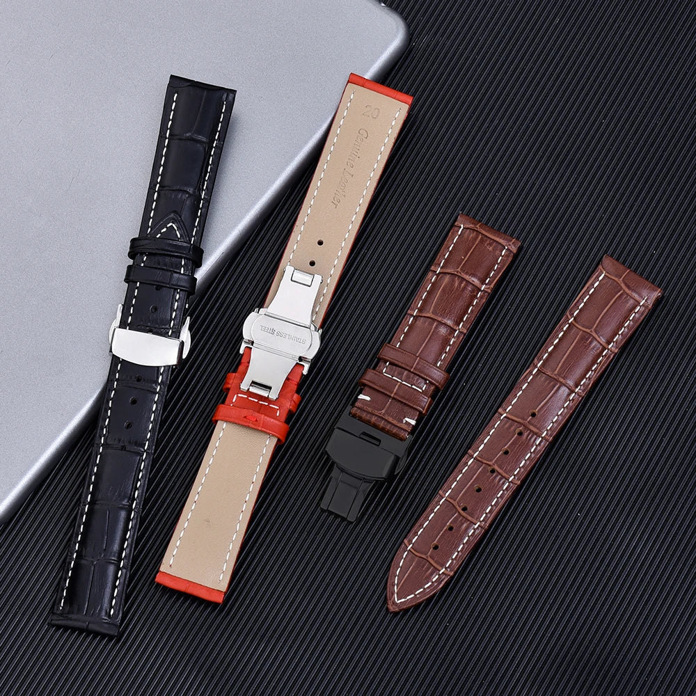 Universal Cowhide Leather Watch Strap – 18-22mm with Butterfly Buckle