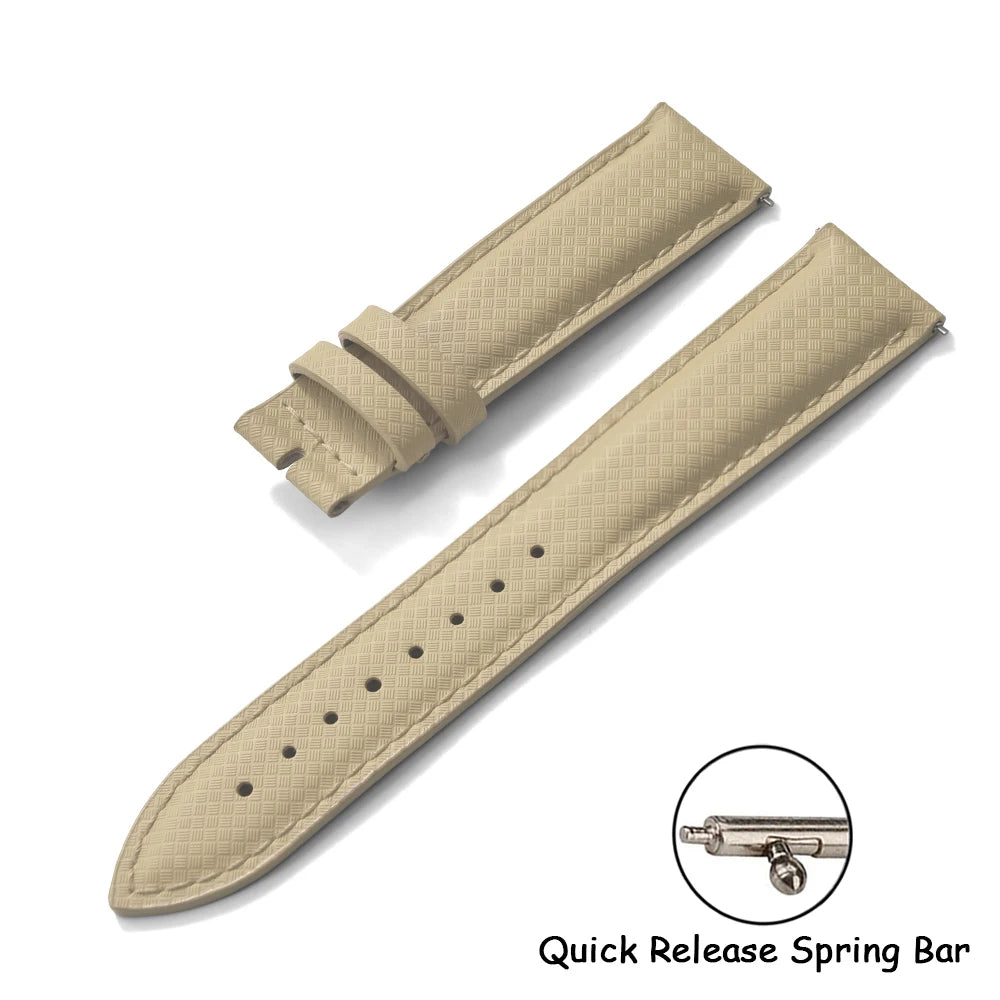 FKM Rubber Leather Watch Band 18/19/20/22mm Quick Release Sailcloth Leather Strap Butterfly Buckle Band For Omega Seiko Cartier