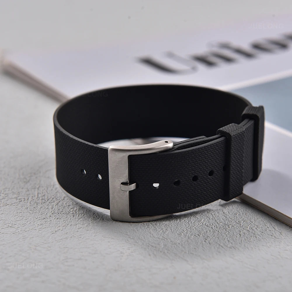 JUELONG Black FKM Fluoro Rubber Strap 20mm 21mm 22mm One Piece FKM Military Men Sport Watch Band For Diving Universal Bracelet