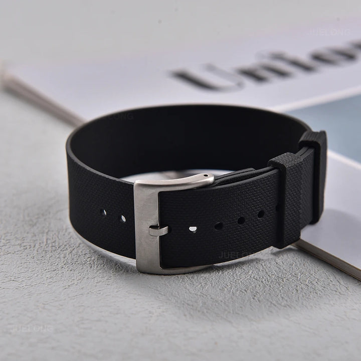 JUELONG Black FKM Fluoro Rubber Strap 20mm 21mm 22mm One Piece FKM Military Men Sport Watch Band For Diving Universal Bracelet