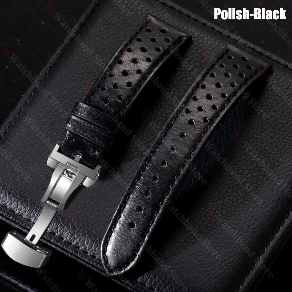 Genuine Cowhide Leather Watch Strap – 18/20/22mm, Vintage, Butterfly Buckle