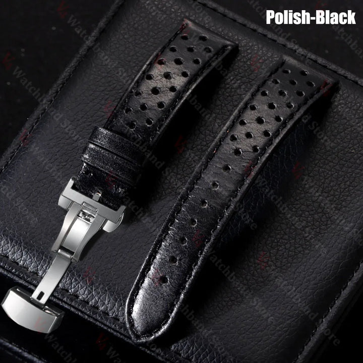 Genuine Cowhide Leather Watch Strap – 18/20/22mm, Vintage, Butterfly Buckle