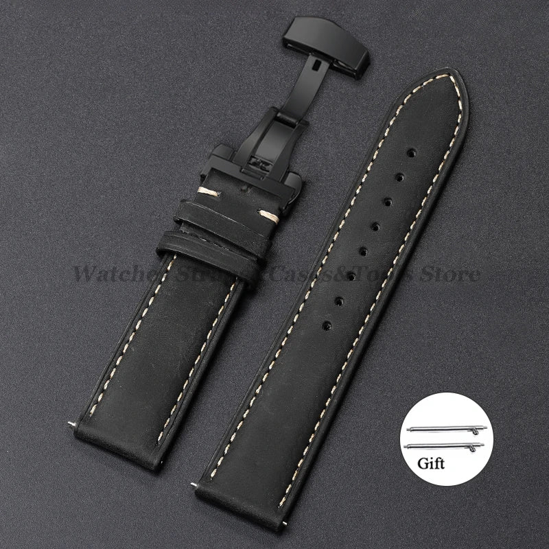 Cowhide Leather Watch Band 14–24mm (Quick Release, Butterfly Buckle) for