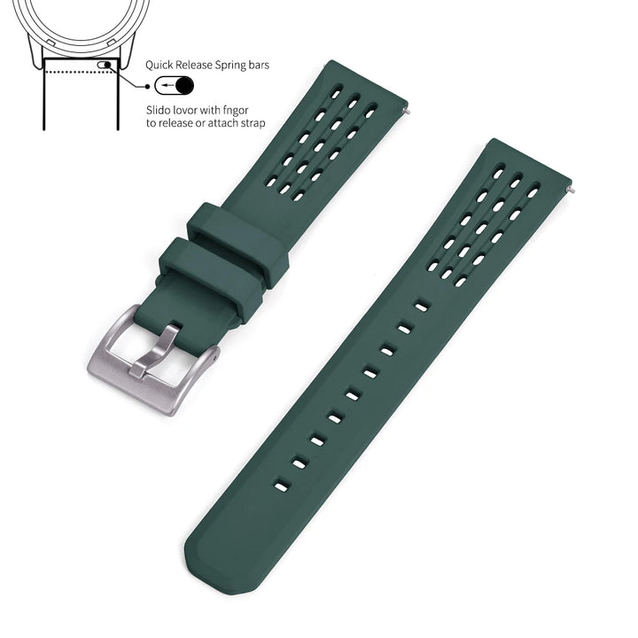 Premium-Grade Porous Structure Quick Release Fluorine Rubber Watch Strap 20mm 22mm New Design FPM/FKM Rubber Watch Band