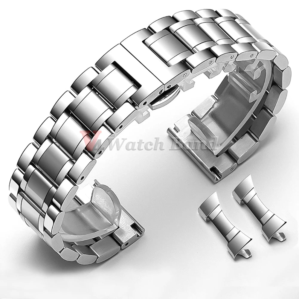 Curved End Stainless Steel Watch Strap – 12-24mm with Butterfly Clasp for Tissot