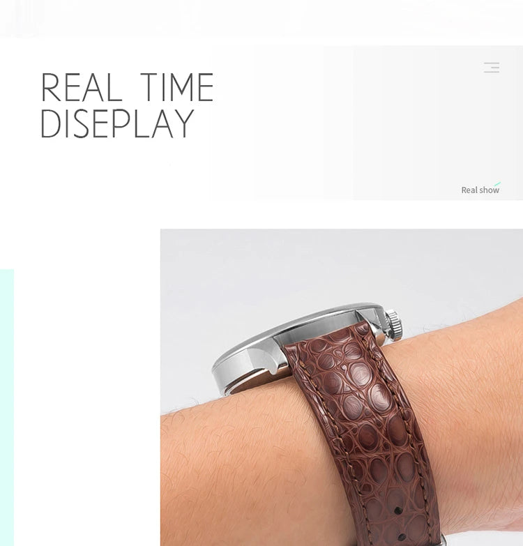 Crocodile Skin Genuine Leather Watch Band with Needle & Butterfly Buckle for