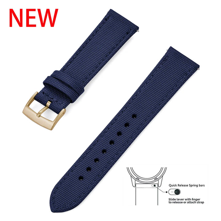 New Design Hybrid Canvas Nylon Leather Watch Strap 18mm 20mm 22mm Bracelet Quick Release Replacement Black Khaki Red Watchbands