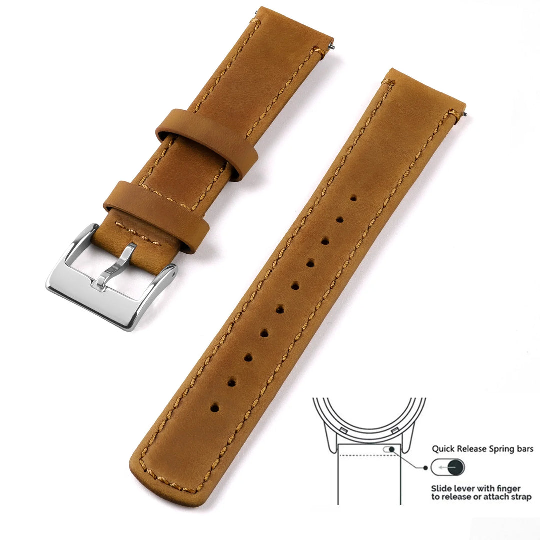 Top Grain Genuine Leather Quick Release Watch Band 20–22mm for Samsung Galaxy Watch