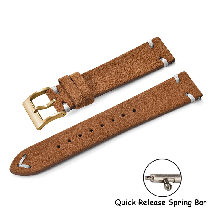 Vintage Suede Leather Quick Release Watch Strap – 20/22mm Brown/Grey