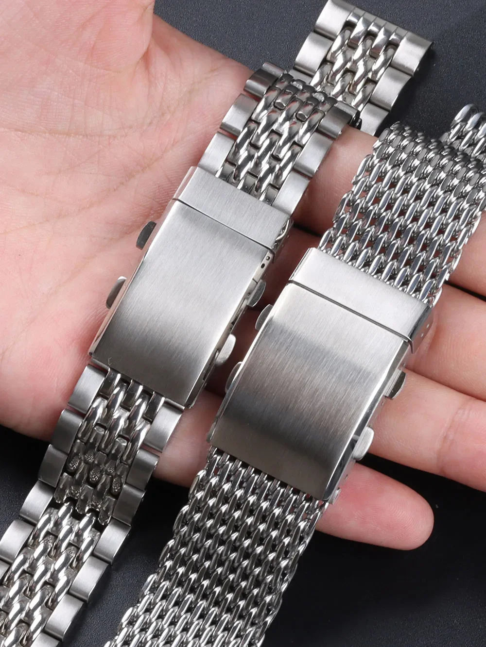 316L Stainless Steel Folding Watch Clasp (18/20/22mm, Brushed Silver)