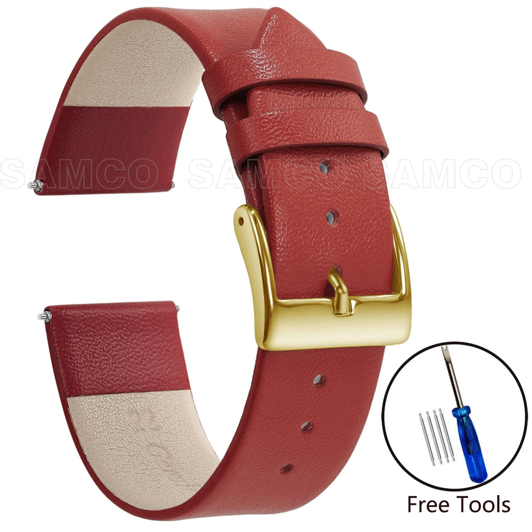 Genuine Leather Minimalist Thin Elegant Apple Watch Band 12–22mm (Soft Wrist Bracelet)