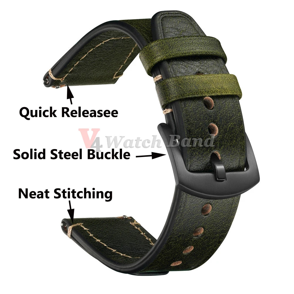 Retro Genuine Leather Watch Strap – 18-22mm for Seiko SNXS79 & Rolex Oyster