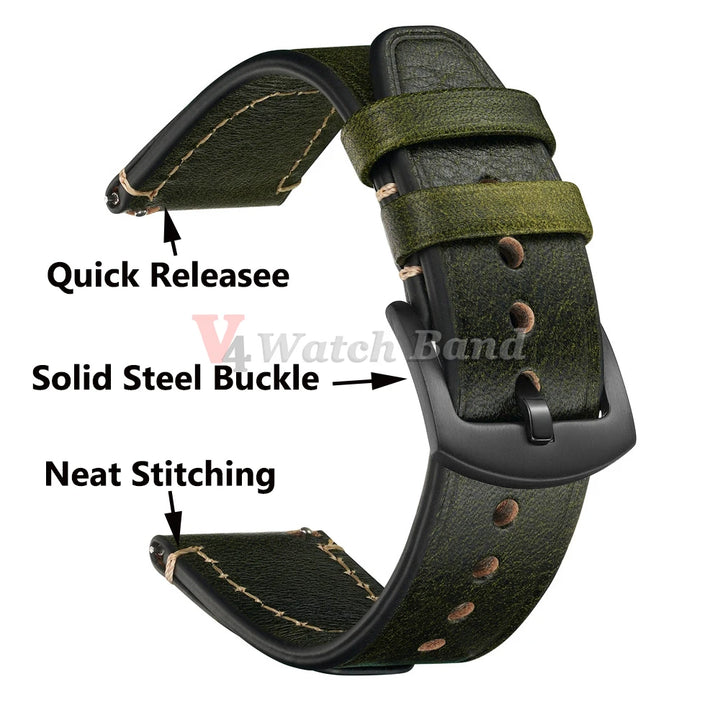 Retro Genuine Leather Watch Strap – 18-22mm for Seiko SNXS79 & Rolex Oyster