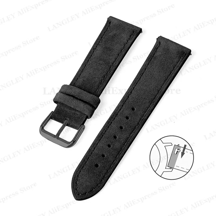 Vintage Suede Leather Watch Strap – 18/20/22mm, Quick Release