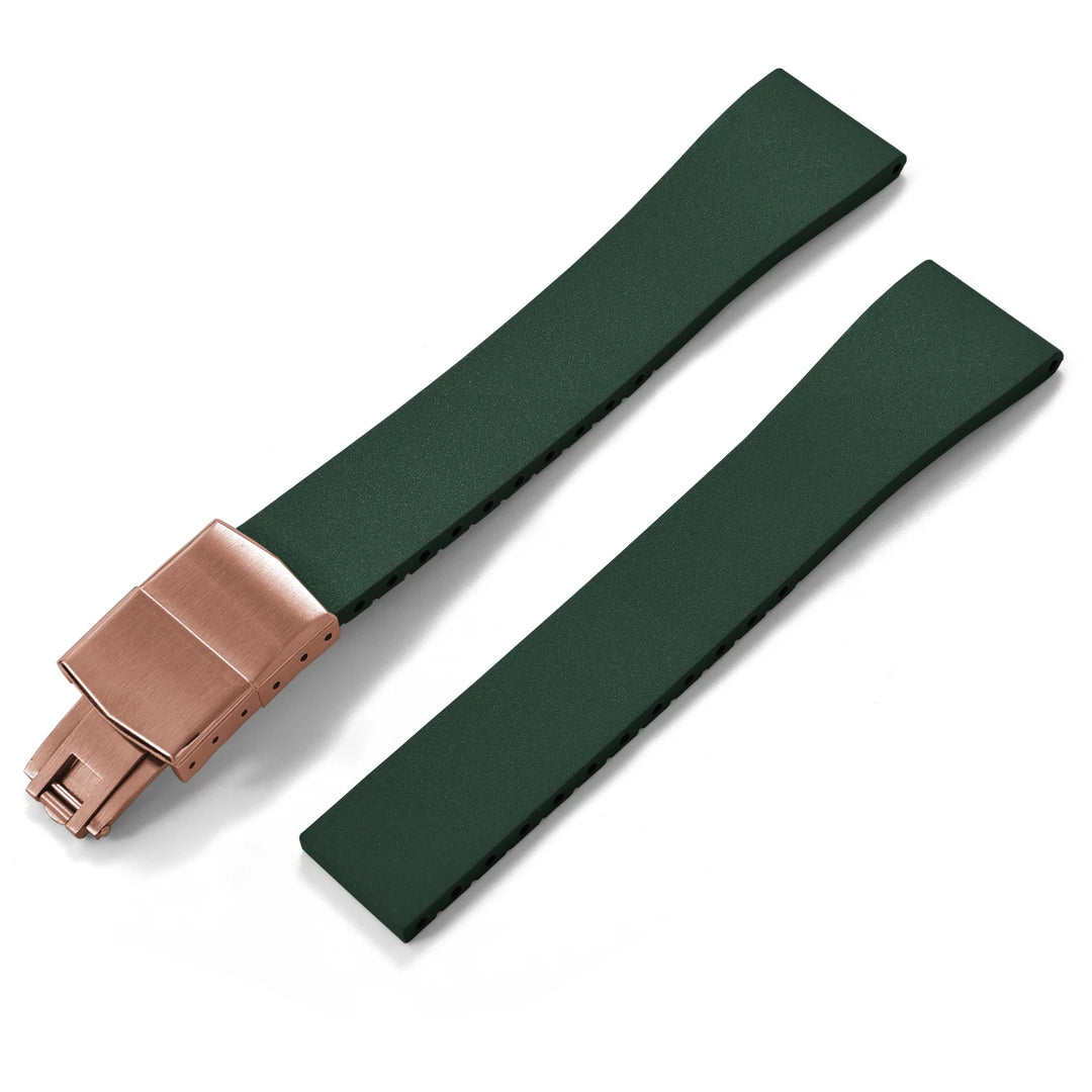 JUELONG CTS FKM Rubber Watch Strap 16–22mm Quick Release with Rose Gold Butterfly Buckle
