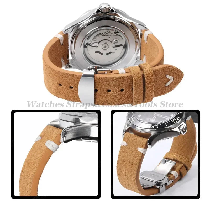 Suede Leather Watch Strap – 18/20/22mm, Universal with Butterfly Buckle
