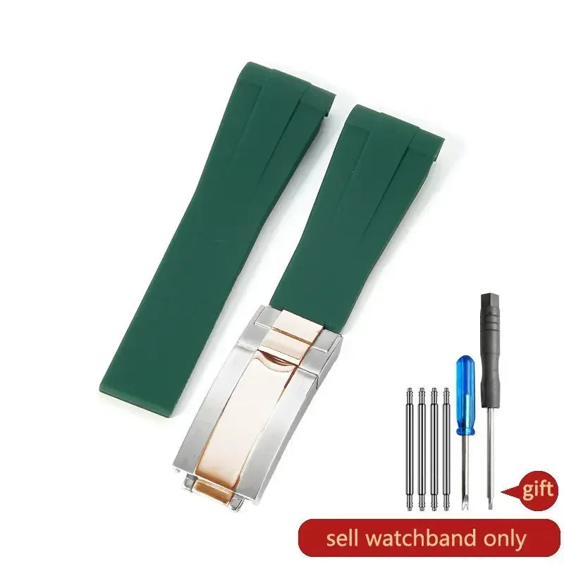 Silicone Rubber Watch Band 20mm for Rolex Daytona, Submariner, Yacht-
