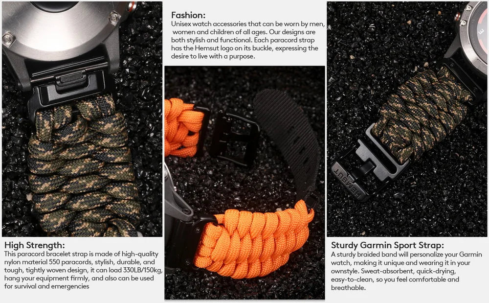 Nylon Braid Quickfit Watch Band 22-26mm for Garmin Fenix, Tactix, MK3, MARQ, Forerunner