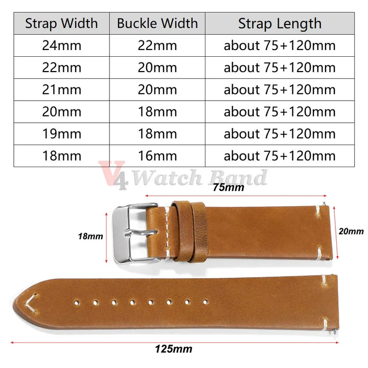 Vintage Oil Wax Leather Watch Strap 18–24mm for Omega & Seiko