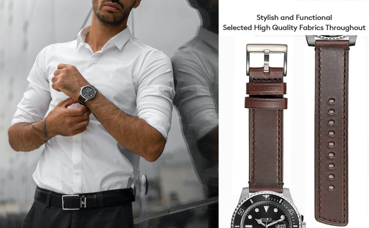 HEMSUT Genuine Horween Leather Watch Strap – Quick Release, 18–24mm Vintage Band for Men
