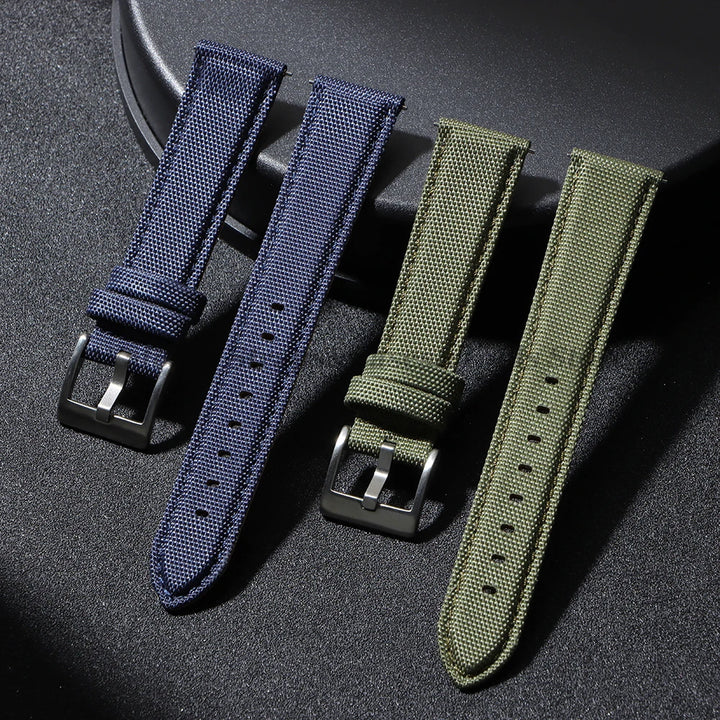 Nylon & Leather Hybrid Watch Strap (20/22mm, Quick Release)