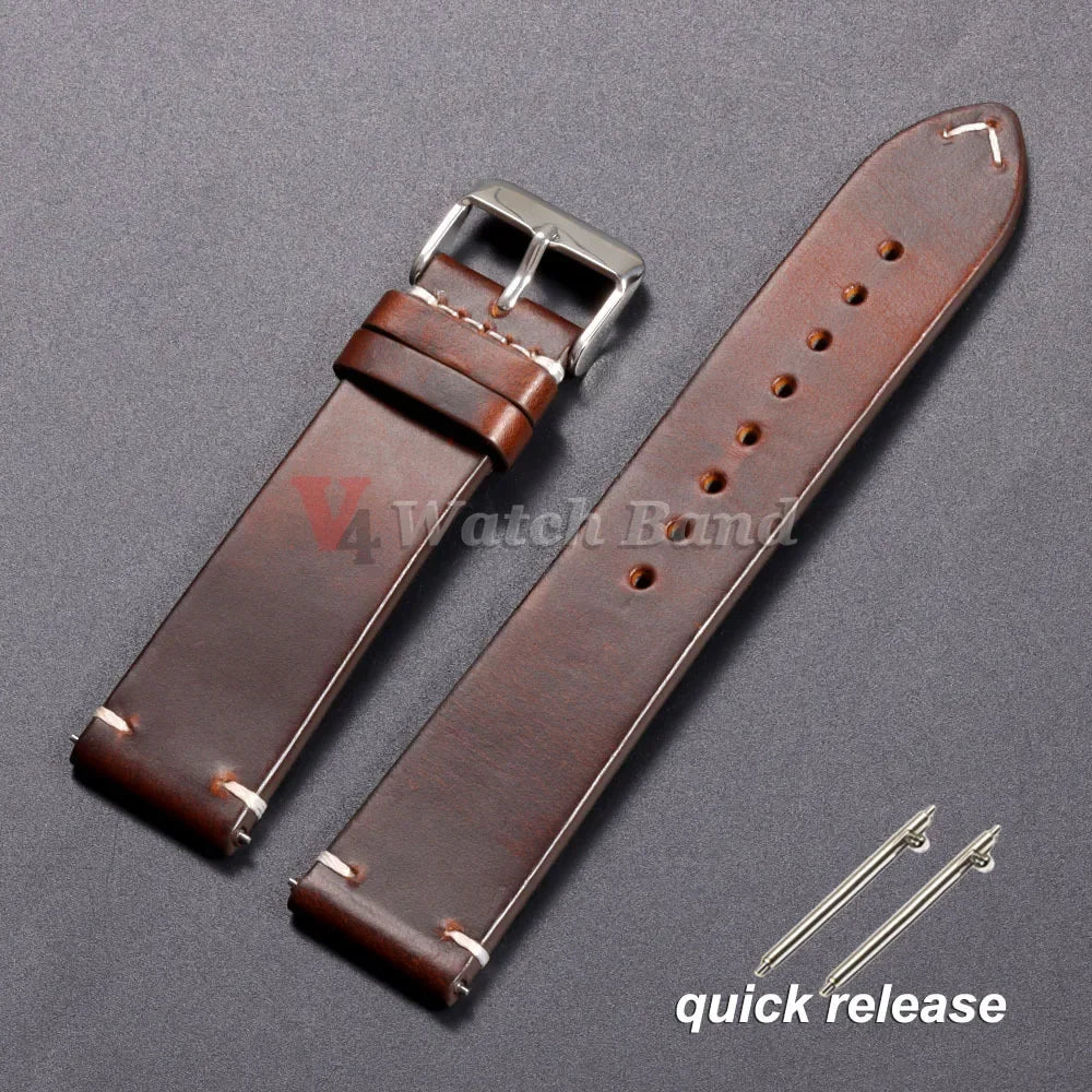 Vintage Oil Wax Leather Watch Strap 18–24mm for Omega & Seiko