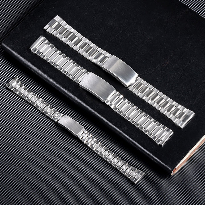 Stainless Steel Watch Strap – 12–20mm, Folding Buckle, Silver & Gold
