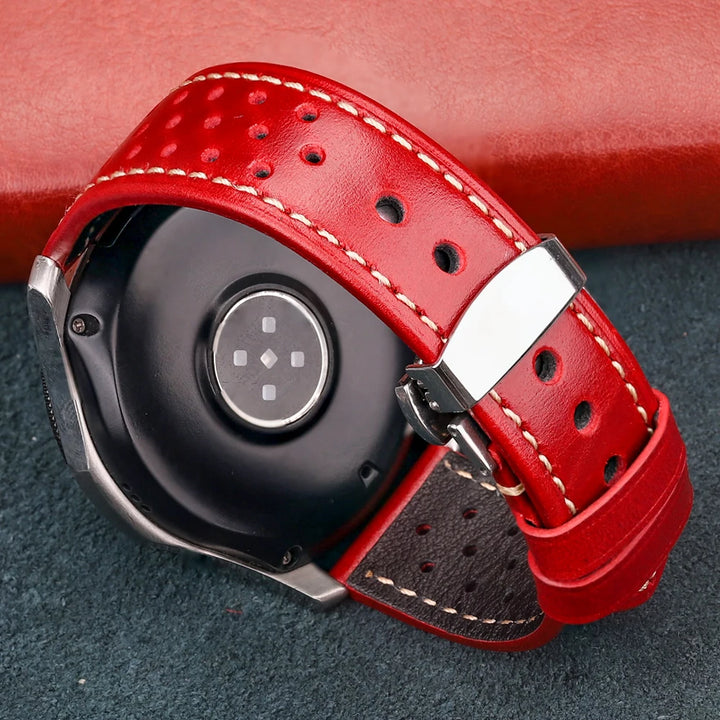 Breathable Genuine Leather Watchband with Deployment Clasp  20mm 22mm 24mm Comfortable Soft Watch Strap