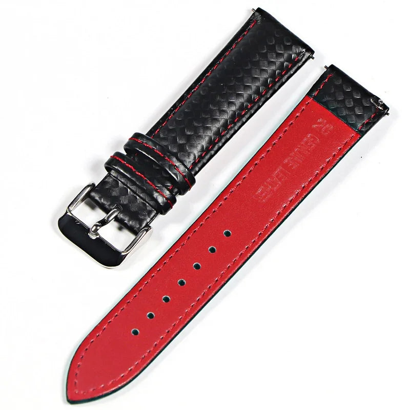Genuine leather bracelet Carbonfiber grain Watchband 18mm 20mm Red Orange stitching watch band 20mm 22mm watch strap