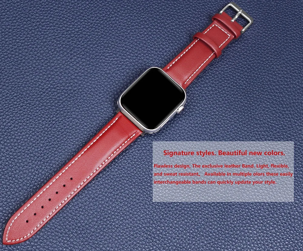 Genuine Leather Apple Watch Band 40–49mm for iWatch Series 3–8 & Ultra