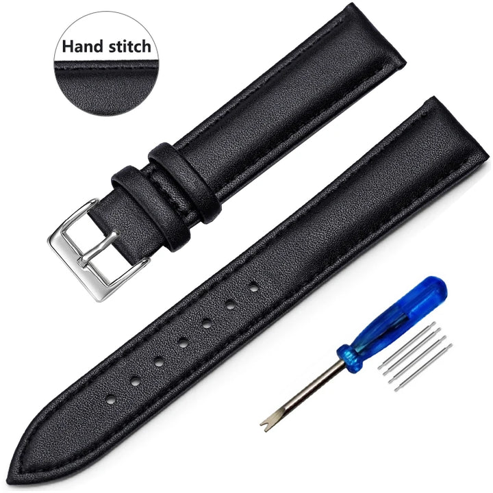 Genuine Leather Watch Strap – Smooth Finish (SS Buckle, 12–22mm)