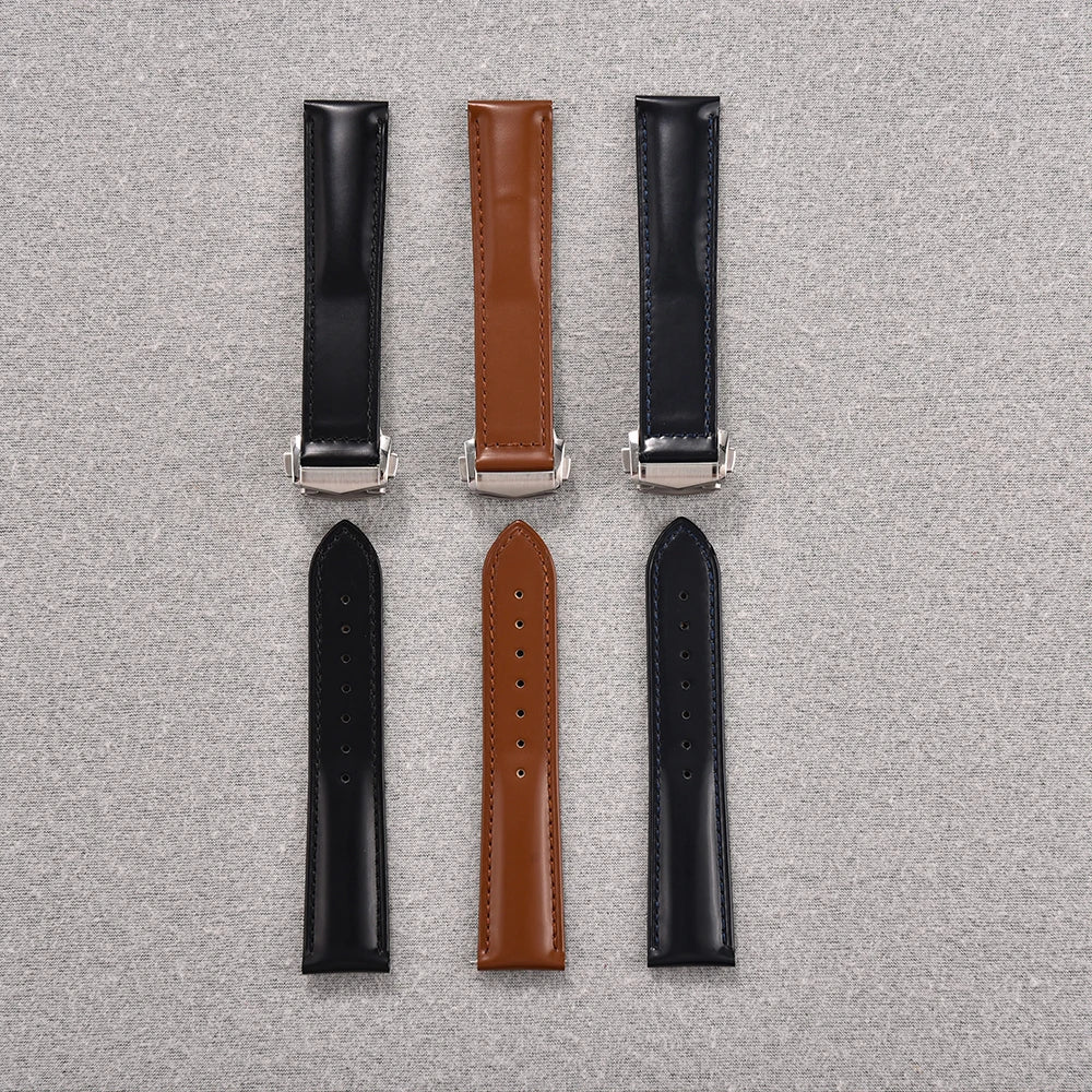 Cowhide Leather Strap Folding Buckle 19mm 20mm 21mm 22mm for Omega Seamaster Universal Leather Watch Band Watch Accessories Men