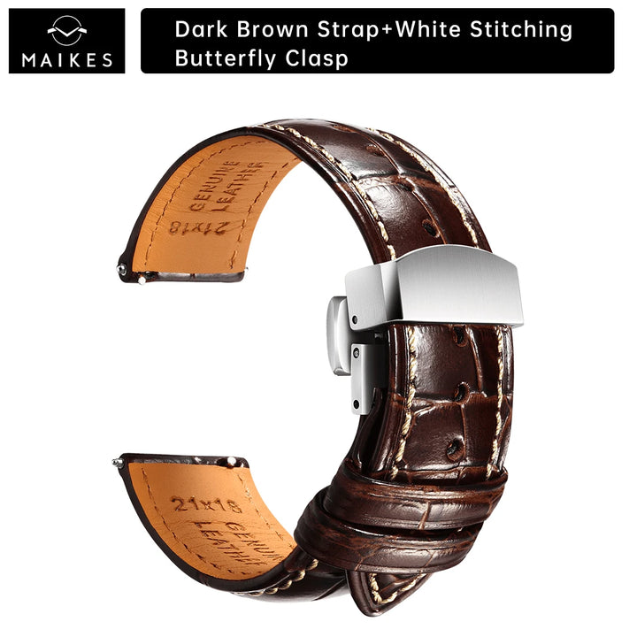 Maikes Top Quality Leather Watch Strap Accessories Butterfly Buckle For Chopard Breitling Omega Patek Philippe Watch Band
