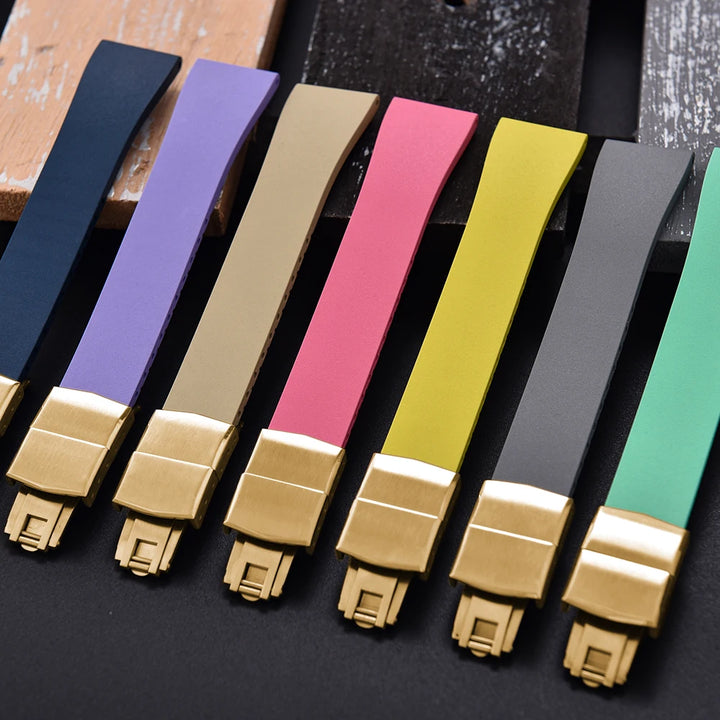 JUELONG CTS FKM Rubber Watch Strap 16–22mm Quick Release with Gold