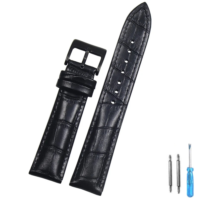Genuine Leather Watch Strap – 14–24mm with Steel Buckle & Tool