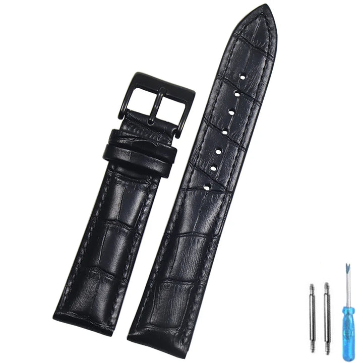 Genuine Leather Watch Strap – 14–24mm with Steel Buckle & Tool