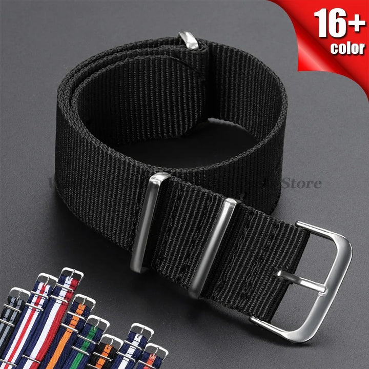 Nylon Army Sport Strap (18–22mm) – Black & Green