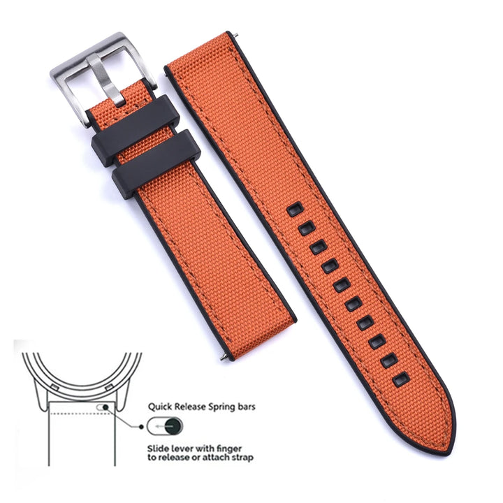 Premium Hybrid FKM Nylon Watch Band Quick Release Rubber Watch Strap 20mm 22mm Watch Strap Watch Replacement Watchband