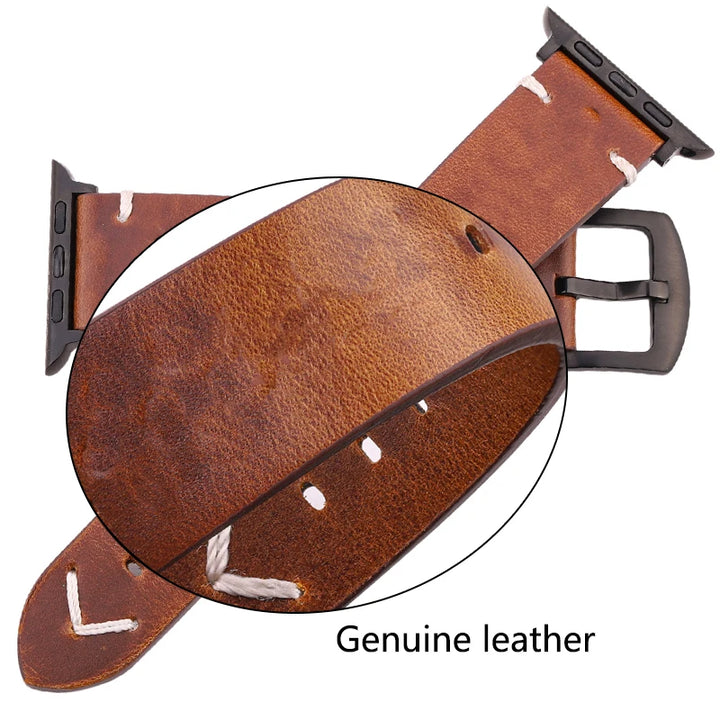 Handmade Vintage Leather Strap for Apple Watch 38-49mm Series 4-9, SE, Ultra