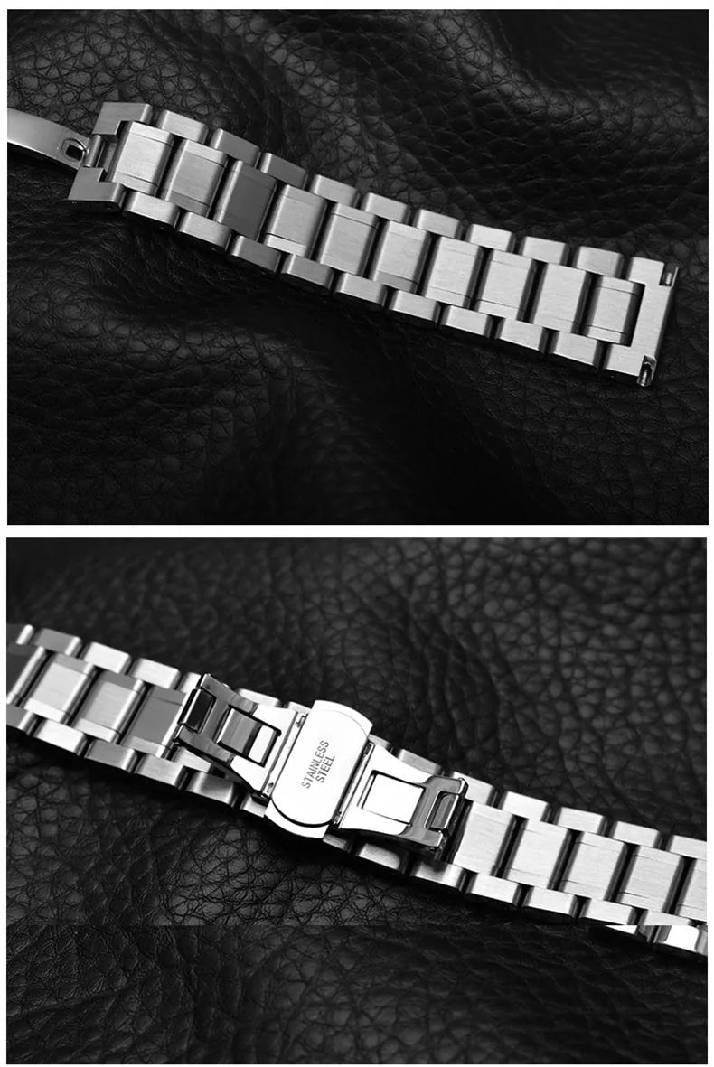 Curved End Universal Strap 12/13/14/15/16/17/18/19/20/21/22/23/24mm Solid Stainless Steel Watch Bands for Tissot Butterfly Clasp
