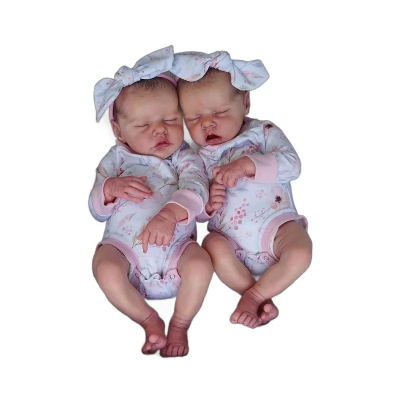 NPK 18inch Lifelike Reborn Baby Doll Twins TWINA & TWINB Handmade 3D Skin Multiple Layers Painting Collectible Art Doll Set