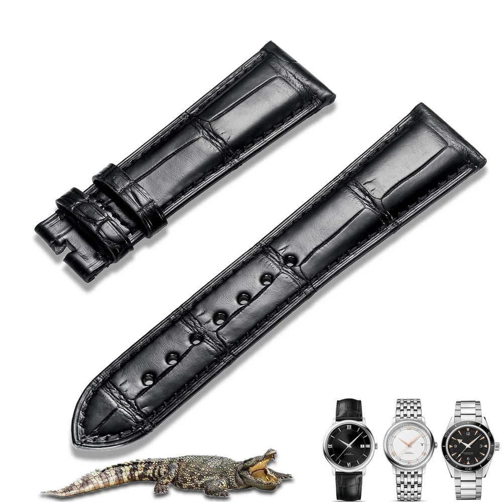 Alligator Leather Watch Bands For OMEGA Wrist Straps  HandMade Crocodile Bracelet  Replacement 19mm 20mm 21mm