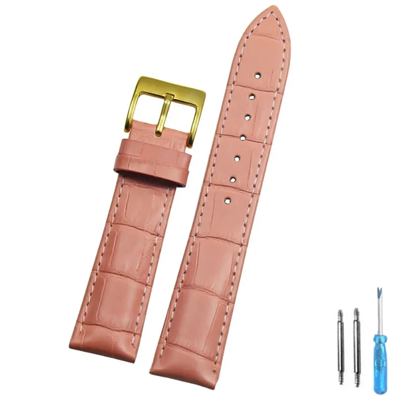 Genuine Leather Watch Strap – 14–24mm with Steel Buckle & Tool