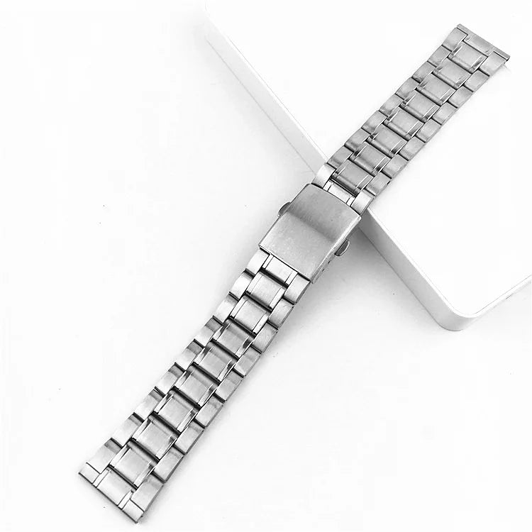Universal Stainless Steel Watch Strap with Folding Buckle (18–22mm)