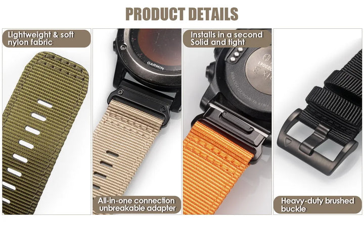 HEMSUT Nylon Quickfit Watch Band 20-26mm for Garmin Fenix, EPIX, MK3, Tactix
