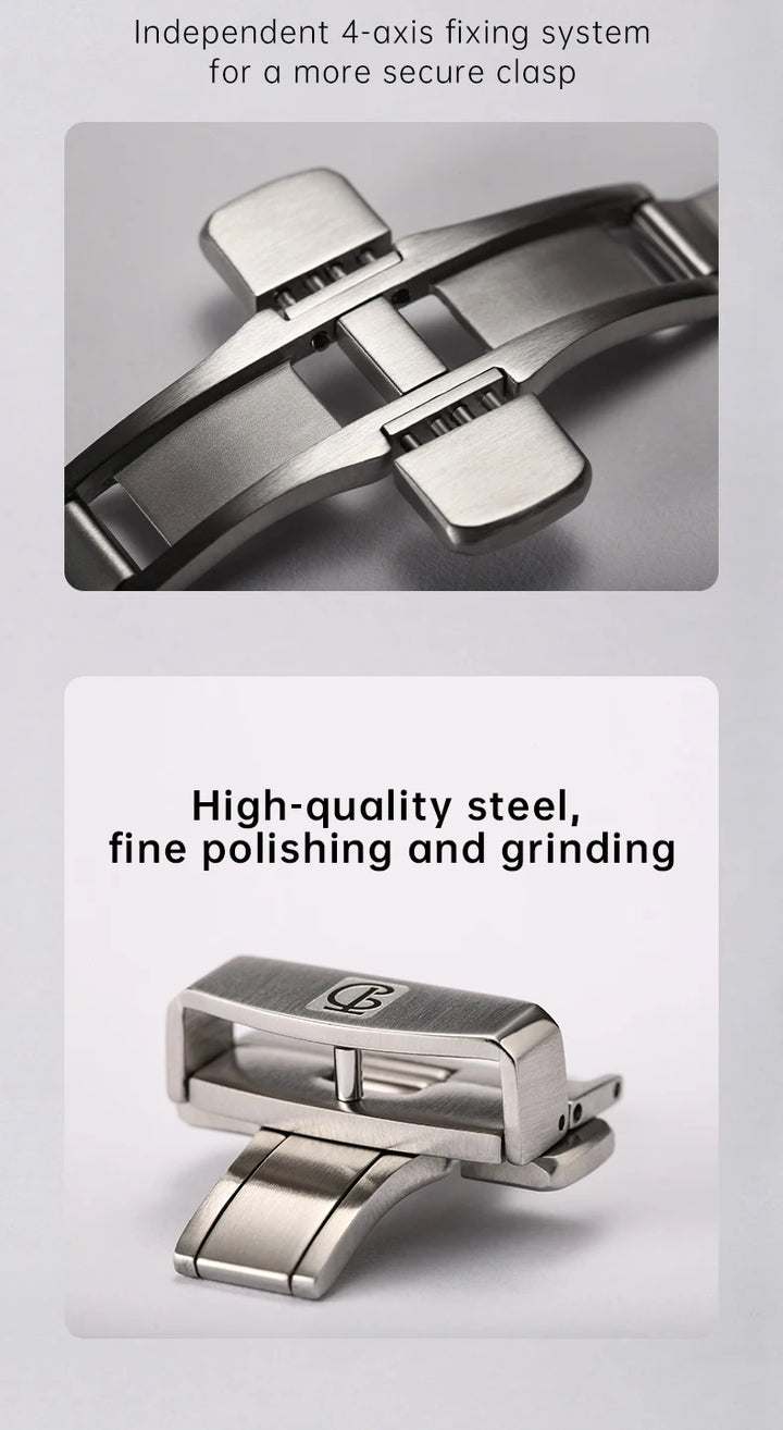 MAIKES 316L Stainless Steel Butterfly Clasp – 18/20mm Brushed Folding Buckle