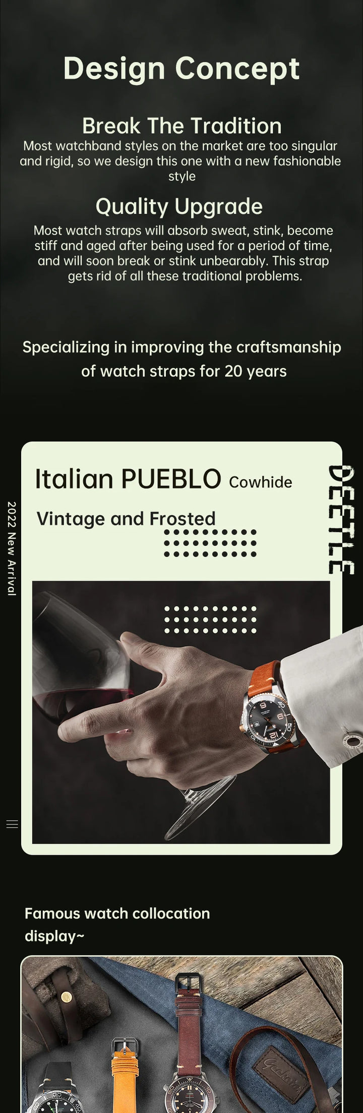 Luxury Quick Release Watchband Accessories For OMEGA Breitling Oris Bracelet Handmade Italian Pueblo Cow Leather Watch Strap