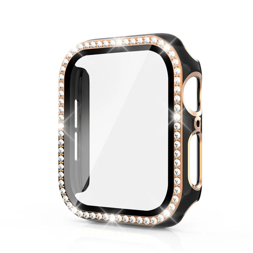 Glass+Cover For Apple Watch Case 45mm 44mm 41mm 40mm 38 42mm Bling Diamond bumper+Screen Protector iwatch series 9 8 7 5 6 4 SE